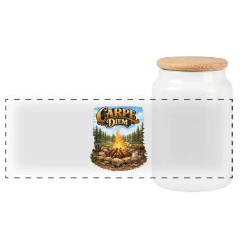 Carpe Diem am Lagerfeuer - Panorama Keksdose mit Holzdeckel - Weiß - Vorne
