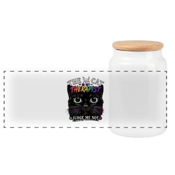Cat Therapy: Colorful Paw Dreams - Panoramic Cookie Jar with Wooden Lid - white - Front