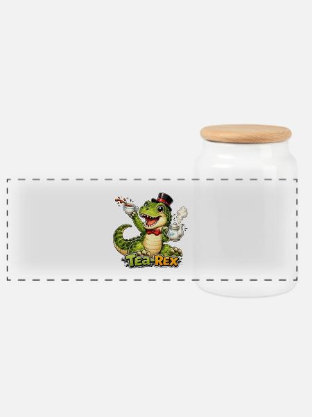 Tea-Rex - Panorama Keksdose mit Holzdeckel - Weiß
