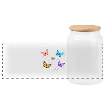 Butterflies - Panoramic Cookie Jar with Wooden Lid - white - Front