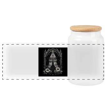Alchemical Hands in Prayer and Mystical Eye - Panoramic Cookie Jar with Wooden Lid - white - Front