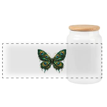 Butterfly with peacock feathers 3 - Panoramic Cookie Jar with Wooden Lid - white - Front