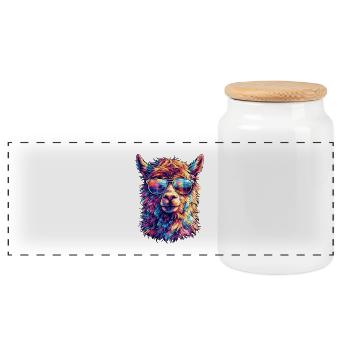 Llama in neon sunglasses - Panoramic Cookie Jar with Wooden Lid - white - Front