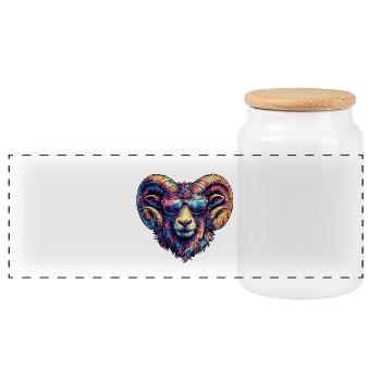 Tête de bélier colorée avec des lunettes de soleil - Boîte à biscuits avec couvercle en bois - blanc - Devant