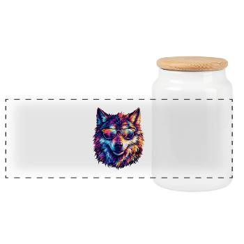 Loup coloré avec des lunettes de soleil - Boîte à biscuits avec couvercle en bois - blanc - Devant