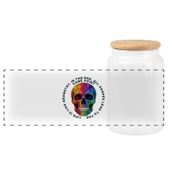 Bunter Totenkopf Kaleidoskop - Panorama Keksdose mit Holzdeckel - Weiß - Vorne