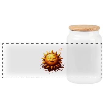 Schlafender Sonnenschein mit Bohnen - Panorama Keksdose mit Holzdeckel - Weiß - Vorne