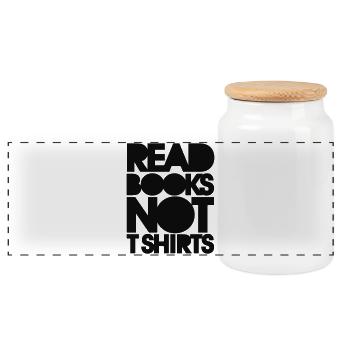 Read books not T Shirts - Panoramic Cookie Jar with Wooden Lid - white - Front