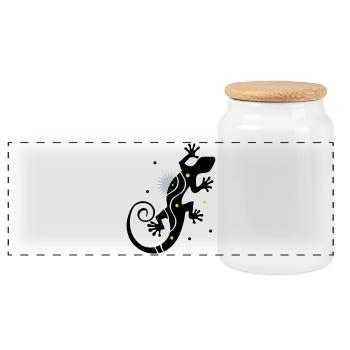 gecko - Panoramic Cookie Jar with Wooden Lid - white - Front