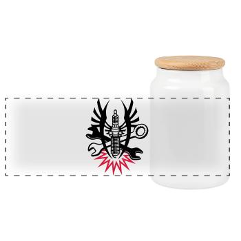 Une bougie d'allumage avec deux clés - Boîte à biscuits avec couvercle en bois - blanc - Devant
