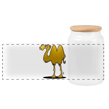 Whimsical Camel Cartoon Illustration - Panoramic Cookie Jar with Wooden Lid - white - Front