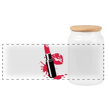 Rouge à lèvres avec des lèvres rouges - Boîte à biscuits avec couvercle en bois - blanc - Devant
