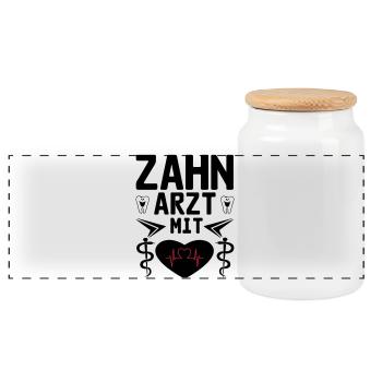 Zahnarzt mit Herz Geschenk - Panorama Keksdose mit Holzdeckel - Weiß - Vorne
