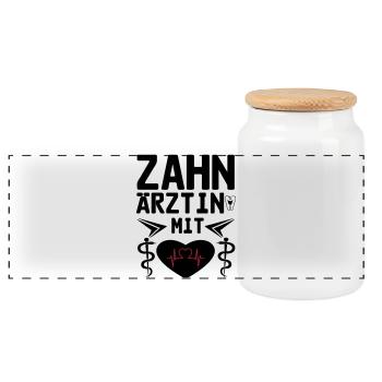 Zahnärztin mit Herz Geschenk - Panorama Keksdose mit Holzdeckel - Weiß - Vorne