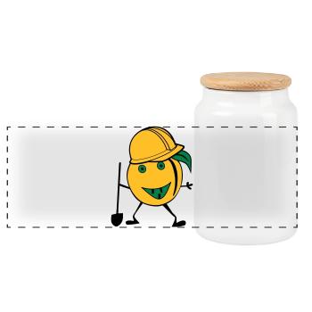 orange construction worker - Panoramic Cookie Jar with Wooden Lid - white - Front