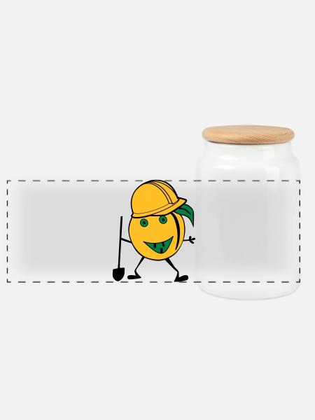 orange construction worker - Panoramic Cookie Jar with Wooden Lid - white