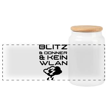 Blitz & Donner & kein WLAN Geschenk - Panorama Keksdose mit Holzdeckel - Weiß - Vorne