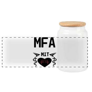 MFA mit Herz Geschenk Medizin Spruch - Panorama Keksdose mit Holzdeckel - Weiß - Vorne