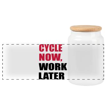 cycling - Panoramic Cookie Jar with Wooden Lid - white - Front