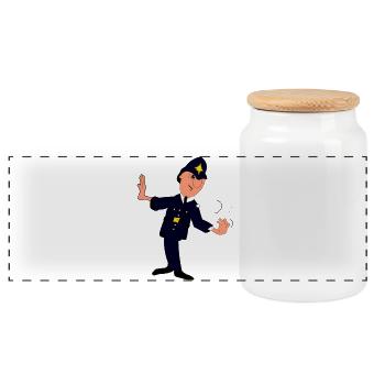 Dapper Police Parade Pose - Panoramic Cookie Jar with Wooden Lid - white - Front