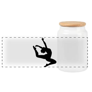 Jumping girl - Panoramic Cookie Jar with Wooden Lid - white - Front