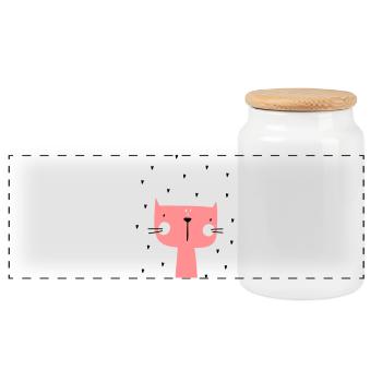 Cat with heart - Panoramic Cookie Jar with Wooden Lid - white - Front