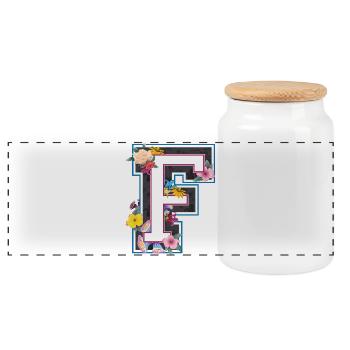 Lettre F dans le style universitaire - Boîte à biscuits avec couvercle en bois - blanc - Devant