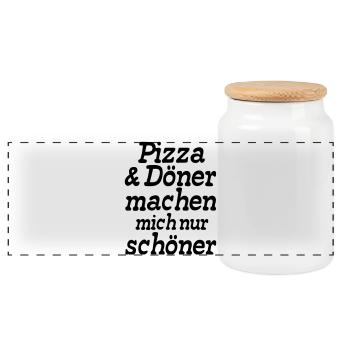 Pizza und Döner Fast Food Fun lustig Geschenk - Panorama Keksdose mit Holzdeckel - Weiß - Vorne