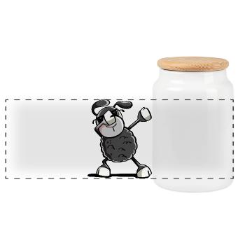 Trendy Black Dab Dance Sheep - Dabbing Animals - Panoramic Cookie Jar with Wooden Lid - white - Front