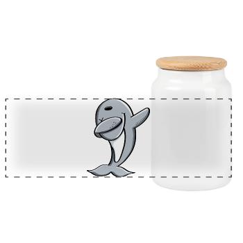 Delfin macht Dab Dance - Dabbing - Delphin - Comic - Panorama Keksdose mit Holzdeckel - Weiß - Vorne