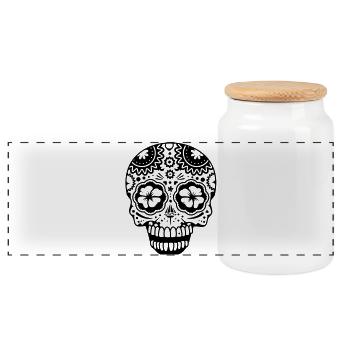 Ein lachender Totenkopf im Stil der Sugar Skulls - Panorama Keksdose mit Holzdeckel - Weiß - Vorne