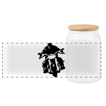 Biker - Panorama Keksdose mit Holzdeckel - Weiß - Vorne