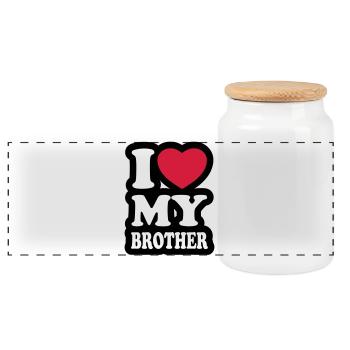 I love my brother - J'aime mon frère - Boîte à biscuits avec couvercle en bois - blanc - Devant