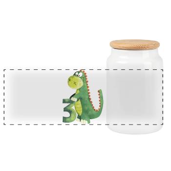 3 years Dinosaur I Dino Dragon 3rd Birthday - Panoramic Cookie Jar with Wooden Lid - white - Front