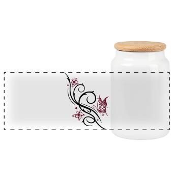 Cherry blossoms with butterfly - Panoramic Cookie Jar with Wooden Lid - white - Front