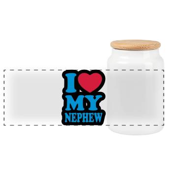 I love my nephew - Ich liebe meinen Neffen - Panorama Keksdose mit Holzdeckel - Weiß - Vorne