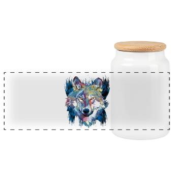 Polygon Wolf - Beau loup gris en bleu - Boîte à biscuits avec couvercle en bois - blanc - Devant
