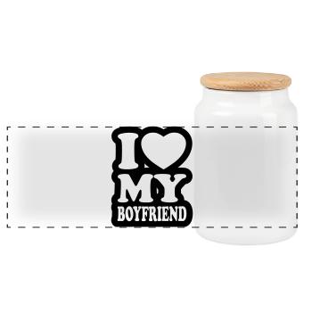 I love my boyfriend - J'aime mon ami - Boîte à biscuits avec couvercle en bois - blanc - Devant