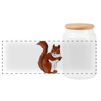 Cute Squirrel Illustration - Panoramic Cookie Jar with Wooden Lid - white - Front