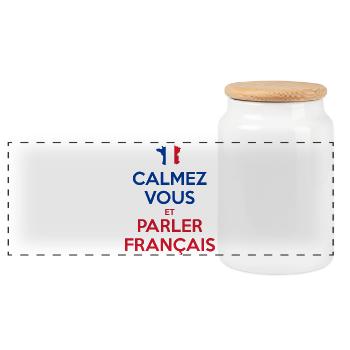 Calmez Vous et Parler Français - Boîte à biscuits avec couvercle en bois - blanc - Devant