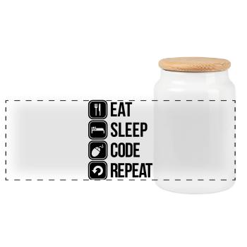 eat sleep code - Panorama Keksdose mit Holzdeckel - Weiß - Vorne