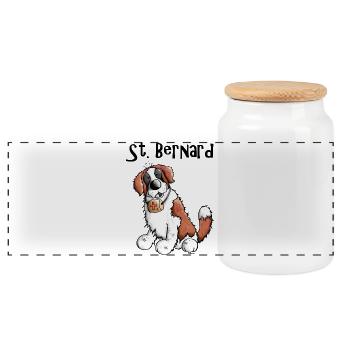 Droll Saint Bernard - Dog - Panoramic Cookie Jar with Wooden Lid - white - Front
