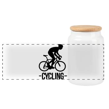 cyclisme - Boîte à biscuits avec couvercle en bois - blanc - Devant