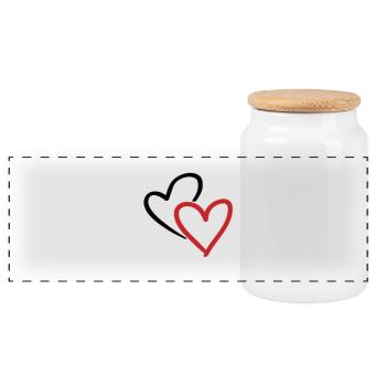 Heart, Hearts, 2 Hearts, Double Heart - Panoramic Cookie Jar with Wooden Lid - white - Front