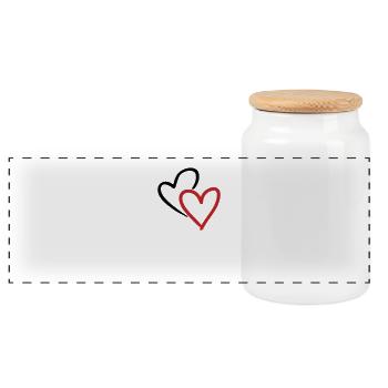 Double heart, heart, heart, 2 hearts - Panoramic Cookie Jar with Wooden Lid - white - Front