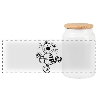 Katze mit Blume - Panorama Keksdose mit Holzdeckel - Weiß - Vorne