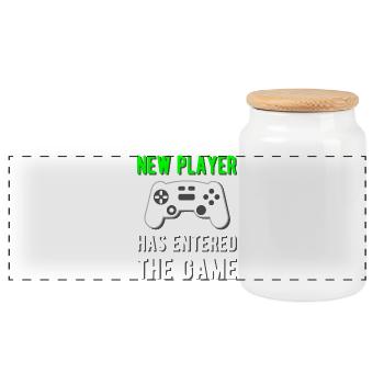 New player has entered the game! - Panoramic Cookie Jar with Wooden Lid - white - Front