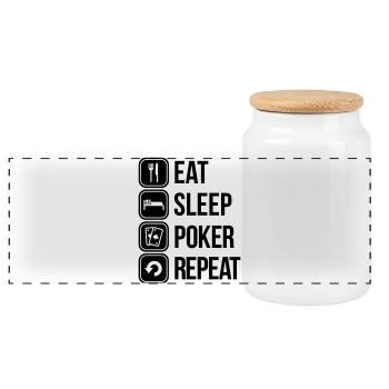eat sleep poker repeat - Panoramic Cookie Jar with Wooden Lid - white - Front