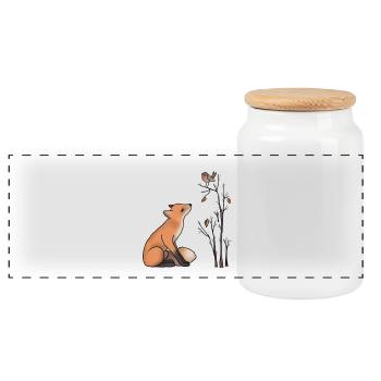 Fox and robin - Panoramic Cookie Jar with Wooden Lid - white - Front