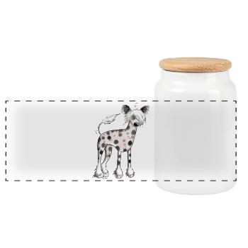 Funny Chinese Naked Dog I Comic Dog - Panoramic Cookie Jar with Wooden Lid - white - Front